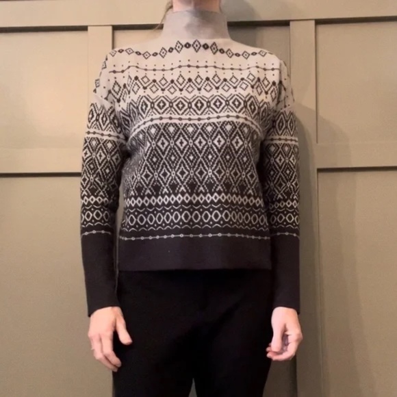 Joie Fair Isle Mock Neck Sweater Super Soft Gray Black Womens Size Medium - Picture 2 of 12